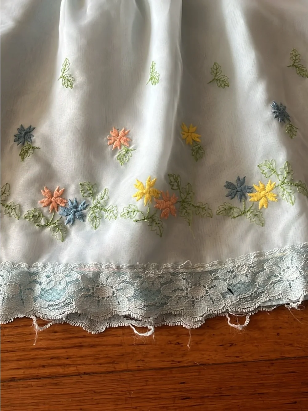 Baby Blue Smocked Floral Embroidered Girls' Dress
